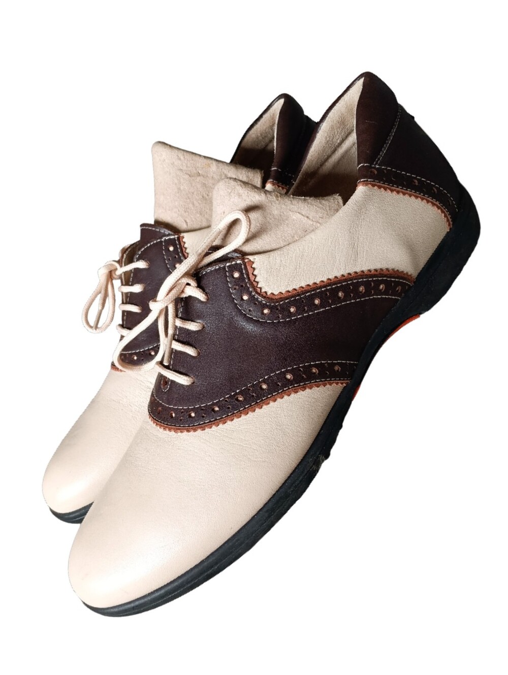 🤎 Sesto Golf by Sherry Shoes Brown Cream Italy Leather 7 N Narrow Spikes Cleats